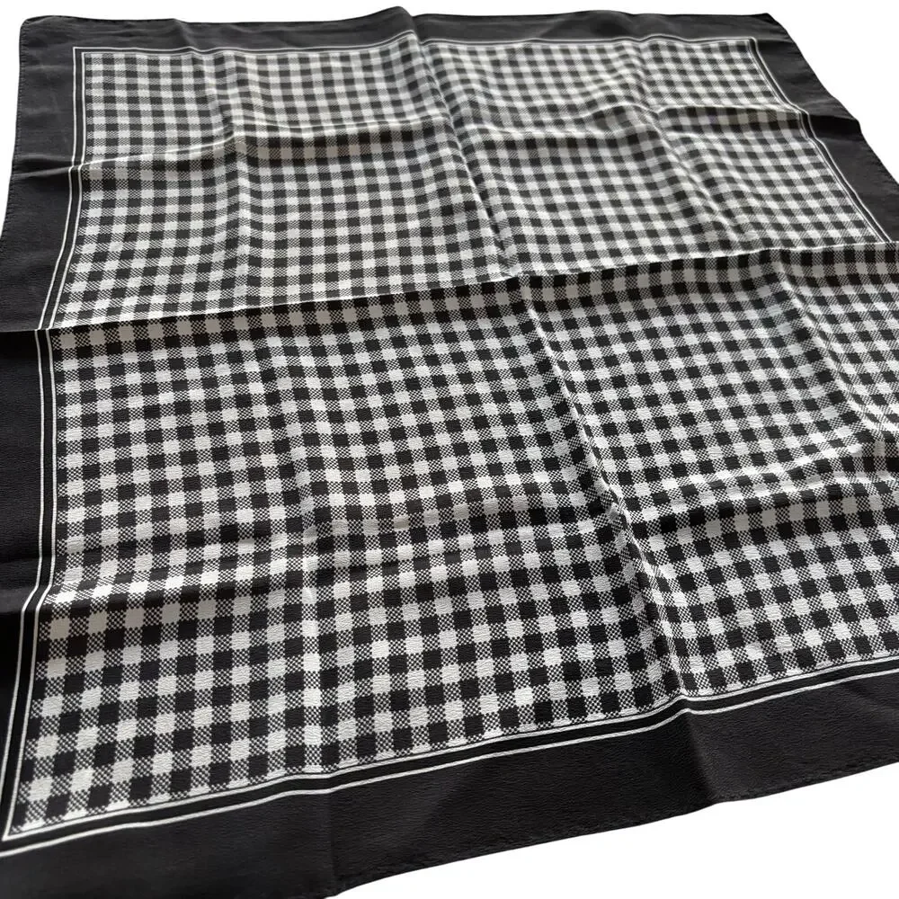 Codello designer silk scarf 19” square neckerchief style black & white check